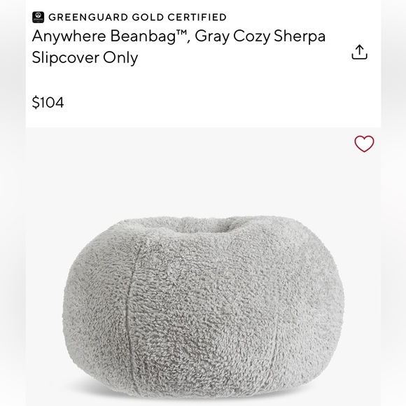 Pottery Barn Kids Other - New Pottery Barn Gray Sherpa regular beanbag chair cover retail $99